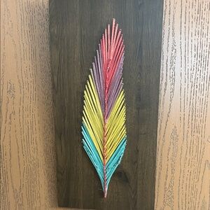 Colorful String Art Feather on Wood